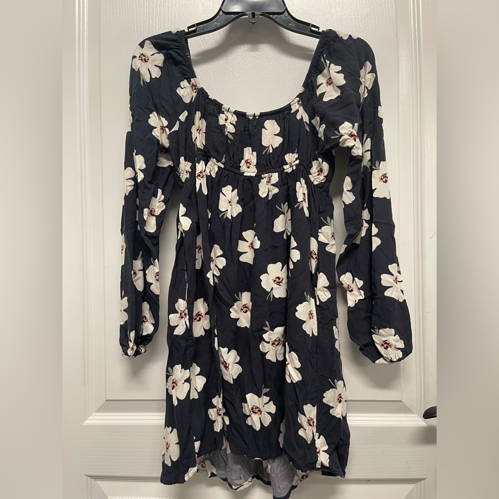 American Eagle Outfitters Floral Dress - Navy & Black and White Accents- Size S